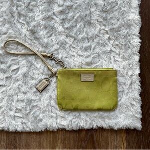 Y2K COACH Wristlet Green Cream Silver Signature Canvas Small Clutch Coin Purse